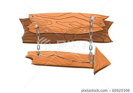 Wooden signpost. Guidepost with vintage chains, vector isolated Wooden signpost. Guidepost with vintage chains, vector isolated 88920306