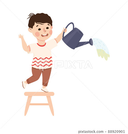 Cute Little Boy with Watering Can Caring About Earth Planet Saving World Vector Illustration Cute Little Boy with Watering Can Caring About Earth Planet Saving World Vector Illustration 88920901