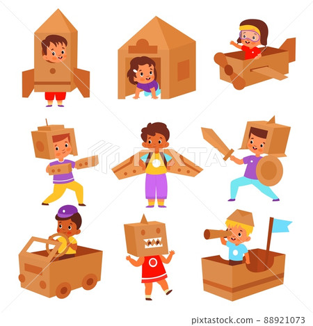 Kids cardboard boxes. Cartoon children... - Stock Illustration [88921073] -  PIXTA