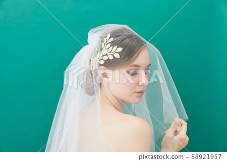 Veiled bridal beauty shot foreign woman 88921957