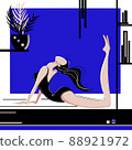 Girl doing stretching yoga fitness gymnastics. Illustration vector minimalism art.  88921972