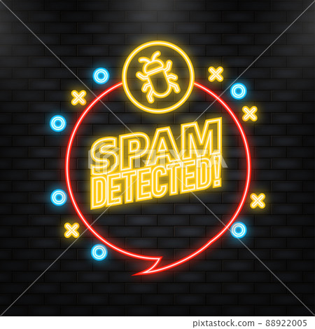 Neon Icon. Virus red bubble. Searching virus. Microbe icon. Cyber secure. 88922005