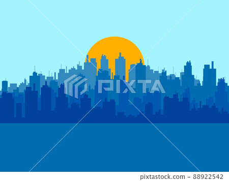 Sunrise over the city. Panorama of a big city with skyscrapers. Construction outlines. City skyline for print, posters and promotional materials. Vector illustration Sunrise over the city. Panorama of a big city with skyscrapers. Construction outlines. City skyline for print, posters and promotional materials. Vector illustration 88922542