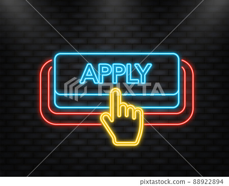 Neon Icon. Icon with blue apply 3D button on white background for web marketing design. Vector illustration Neon Icon. Icon with blue apply 3D button on white background for web marketing design. Vector illustration 88922894
