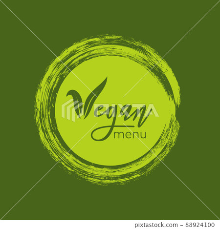 Vegan menu green sign. Vector brush stroke frame and Vegan menu words. Vegan menu green sign. Vector brush stroke frame and Vegan menu words. 88924100