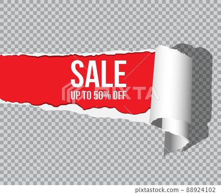 Torn paper with shadow and Sale text isolated on transparent background. Vector design template. 88924102