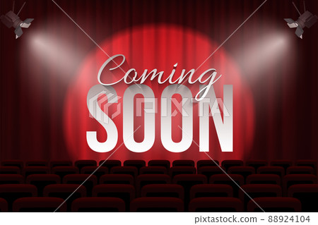 Vector Coming Soon text on stage background under spot lights. Announcement banner template. 88924104