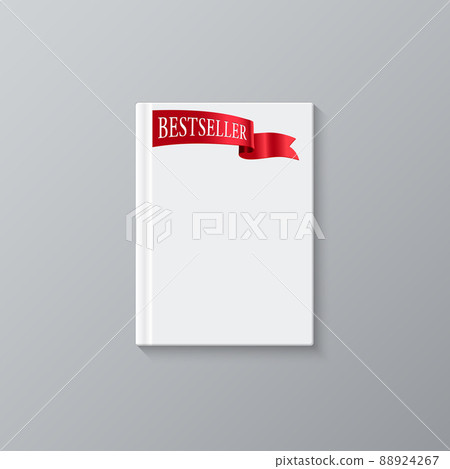 White blank book cover and red ribbon with Bestseller word isolated on gray background. Bestseller book vector mockup. White blank book cover and red ribbon with Bestseller word isolated on gray background. Bestseller book vector mockup. 88924267