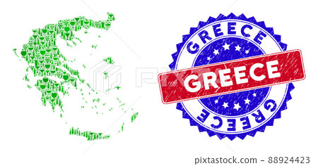Bicolor Greece Textured Seal with Composition of Greece Map 88924423