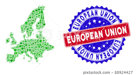 Bicolor European Union Scratched Rubber Stamp and Wine Collage of European Union Map Bicolor European Union Scratched Rubber Stamp and Wine Collage of European Union Map 88924427
