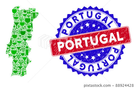 Bicolor Portugal Textured Stamp and Wine Collage of Portugal Map Bicolor Portugal Textured Stamp and Wine Collage of Portugal Map 88924428