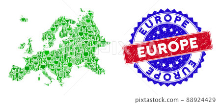Bicolor Europe Grunge Stamp with Wine Collage of Europe Map Bicolor Europe Grunge Stamp with Wine Collage of Europe Map 88924429