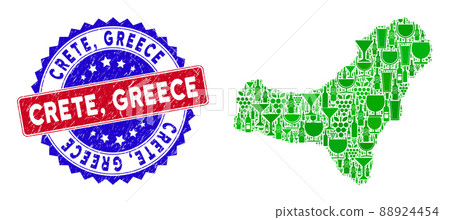 Bicolor Crete, Greece Distress Seal Stamp and Wine Collage of El Hierro Island Map Bicolor Crete, Greece Distress Seal Stamp and Wine Collage of El Hierro Island Map 88924454