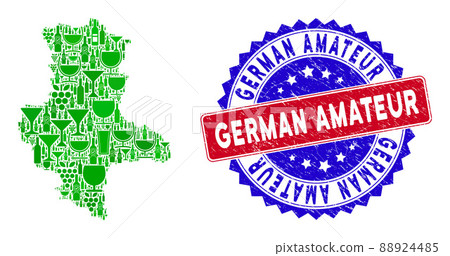 Bicolor German Amateur Distress Rubber Stamp and Winery Composition of Saxony-Anhalt Land Map 88924485