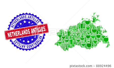 Bicolor Netherlands Antilles Textured Seal Stamp and Composition of Mecklenburg-Vorpommern Land Map 88924496