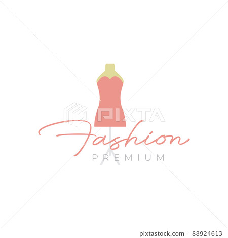 feminine fashion dress with mannequin logo - Stock Illustration