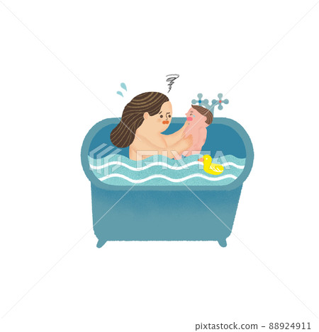 Parents and children taking a bath. Bathing for moms and children. Ablution 88924911