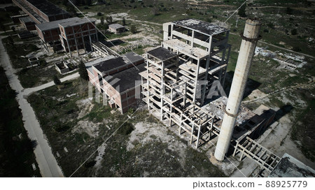 Abandoned industrial dilapidated buildings aerial view Abandoned industrial dilapidated buildings aerial view 88925779