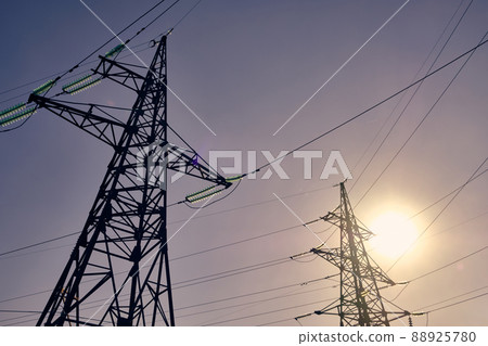 High-voltage power line against blue sky 88925780