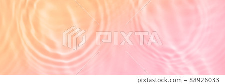 Serum or water texture close up. Light pink and coral gradient liquid gel background. Transparent beauty skincare sample. Cosmetic clear liquid cream smudge. Long banner with copy space 88926033