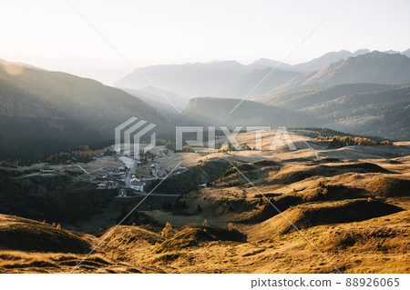 Aerial flyght over the Pale di San Martino mountain group in sunset time 88926065