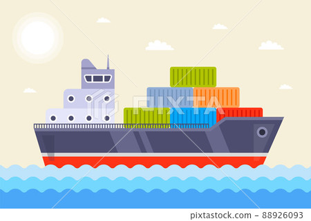 a cargo ship carries containers to the port. 88926093