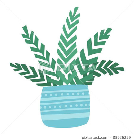Tropical house plant pot. Ficus, monstera, protea, pellaea, succulent in various pot, vase. Scandinavian cozy home decor. Flat vector cartoon illustration isolated on white background 88926239