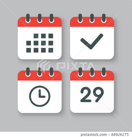 Icons calendar number 29, agenda app, timer, done 88926275