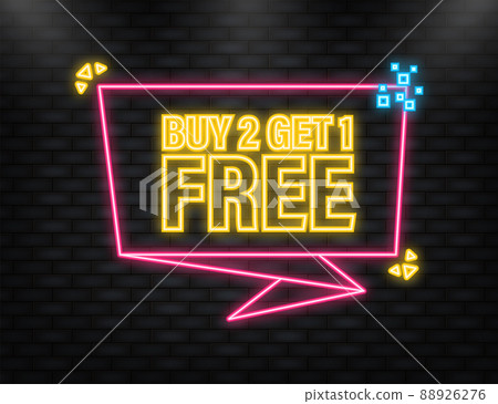 Neon Icon. Buy 1, 2, 3 Get 1 Red label icon. Vector illustration Neon Icon. Buy 1, 2, 3 Get 1 Red label icon. Vector illustration 88926276