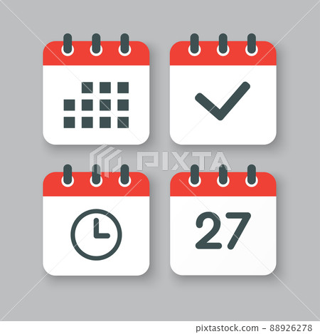 Icons calendar number 27, agenda app, timer, done Icons calendar number 27, agenda app, timer, done 88926278