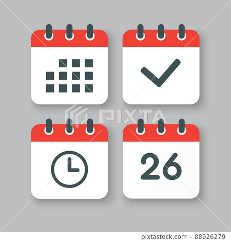 Icons calendar number 26, agenda app, timer, done Icons calendar number 26, agenda app, timer, done 88926279