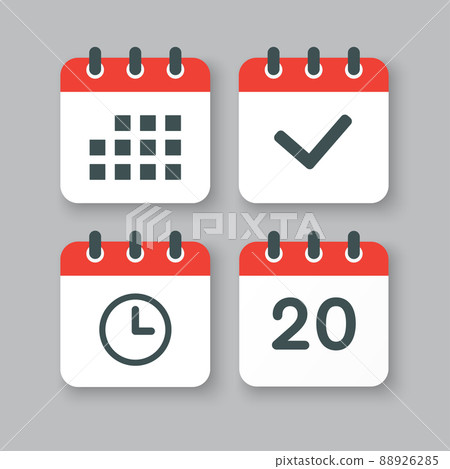 Icons calendar number 20, agenda app, timer, done 88926285