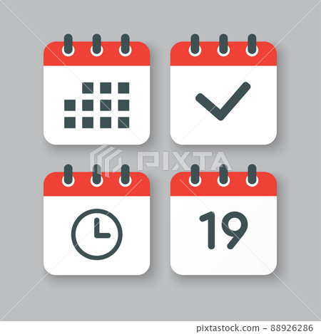 Icons calendar number 19, agenda app, timer, done Icons calendar number 19, agenda app, timer, done 88926286