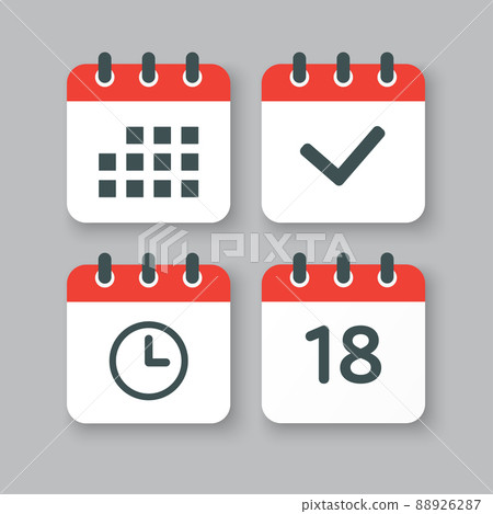 Icons calendar number 18, agenda app, timer, done 88926287