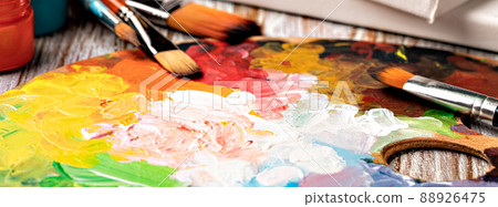 art palette with colorful mixed paints art palette with colorful mixed paints 88926475