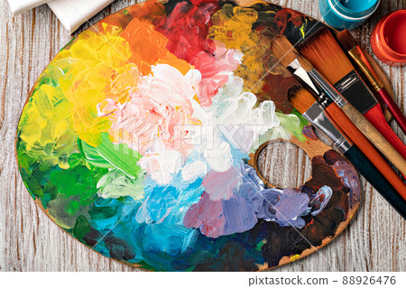 art palette with colorful mixed paints art palette with colorful mixed paints 88926476