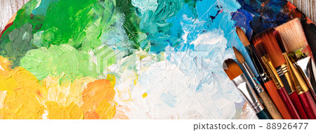 art palette with colorful mixed paints art palette with colorful mixed paints 88926477