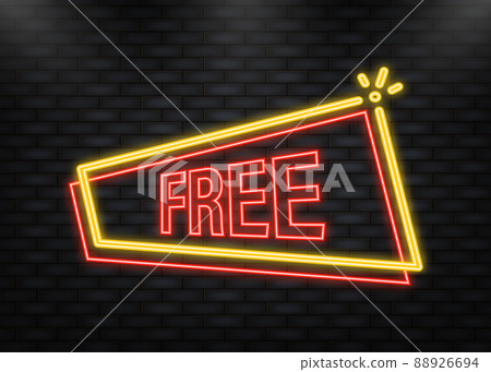 Neon Icon. Flat icon with free banner. Typography poster. Buy offer sticker. Vector text Neon Icon. Flat icon with free banner. Typography poster. Buy offer sticker. Vector text 88926694