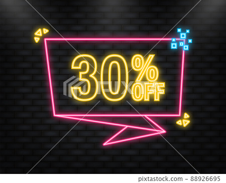 Neon Icon. Trendy flat advertising with 30 percent discount flat badge for promo design. Poster badge. Business design. Vector illustration Neon Icon. Trendy flat advertising with 30 percent discount flat badge for promo design. Poster badge. Business design. Vector illustration 88926695