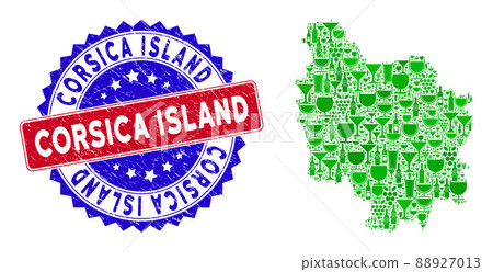 Bicolor Corsica Island Grunge Seal with Composition of Burgundy Province Map Bicolor Corsica Island Grunge Seal with Composition of Burgundy Province Map 88927013