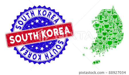 Bicolor South Korea Scratched Seal Stamp with Composition of South Korea Map 88927034