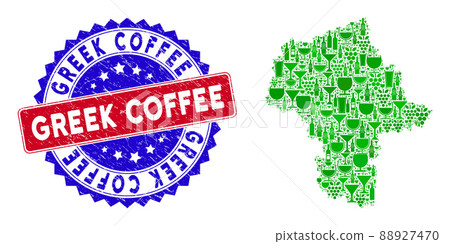 Bicolor Greek Coffee Distress Seal Stamp and Wine Collage of Masovian Voivodeship Map 88927470