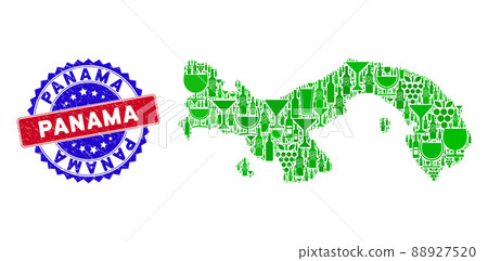 Bicolor Panama Scratched Rubber Stamp with Winery Collage of Panama Map 88927520