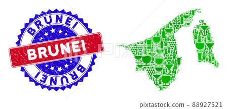 Bicolor Brunei Textured Seal Stamp with Winery Composition of Brunei Map 88927521