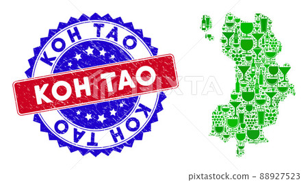 Bicolor Koh Tao Grunge Rubber Stamp and Collage of Koh Tao Thai Island Map 88927523
