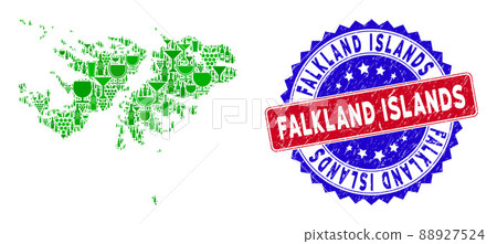 Bicolor Falkland Islands Distress Stamp with Winery Composition of Falkland Islands Map 88927524