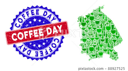 Bicolor Coffee Day Grunge Seal and Wine Composition of Pavlodar Region Map 88927525