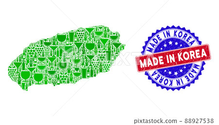 Bicolor Made in Korea Grunge Seal Stamp and Composition of Jeju Island Map 88927538