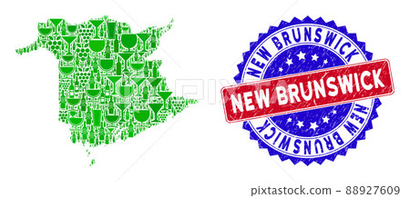 Bicolor New Brunswick Grunge Seal Stamp and Wine Composition of New Brunswick Province Map Bicolor New Brunswick Grunge Seal Stamp and Wine Composition of New Brunswick Province Map 88927609
