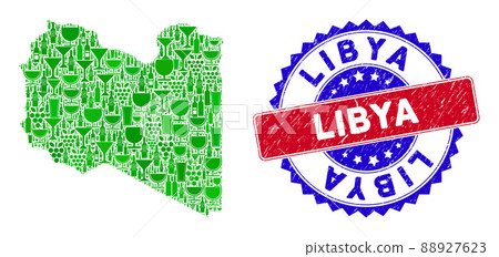 Bicolor Libya Distress Rubber Stamp and Collage of Libya Map Bicolor Libya Distress Rubber Stamp and Collage of Libya Map 88927623
